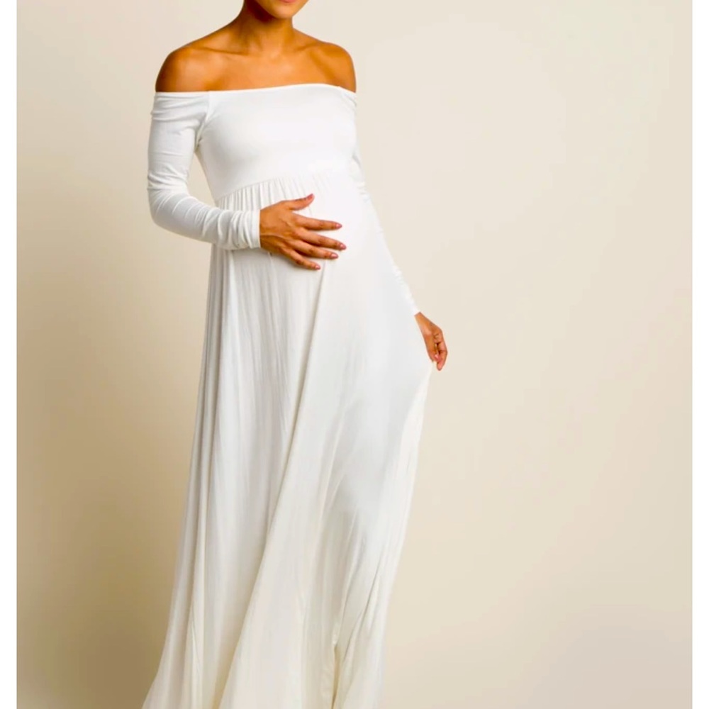 COPY - PinkBlush Ivory Off Shoulder Maternity Maxi Dress
